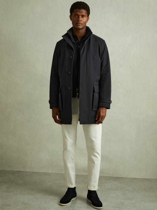 Hybrid Removable Funnel Neck Overcoat Navy | Men