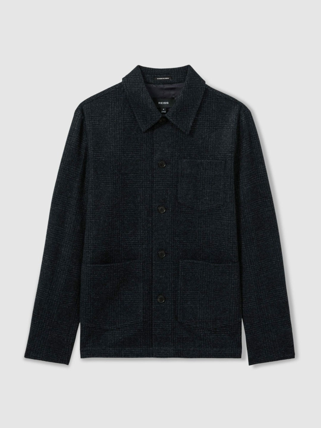 Checked Button Through Worker Jacket Navy Melange | Men