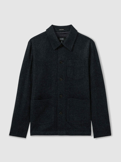 Checked Button Through Worker Jacket Navy Melange | Men