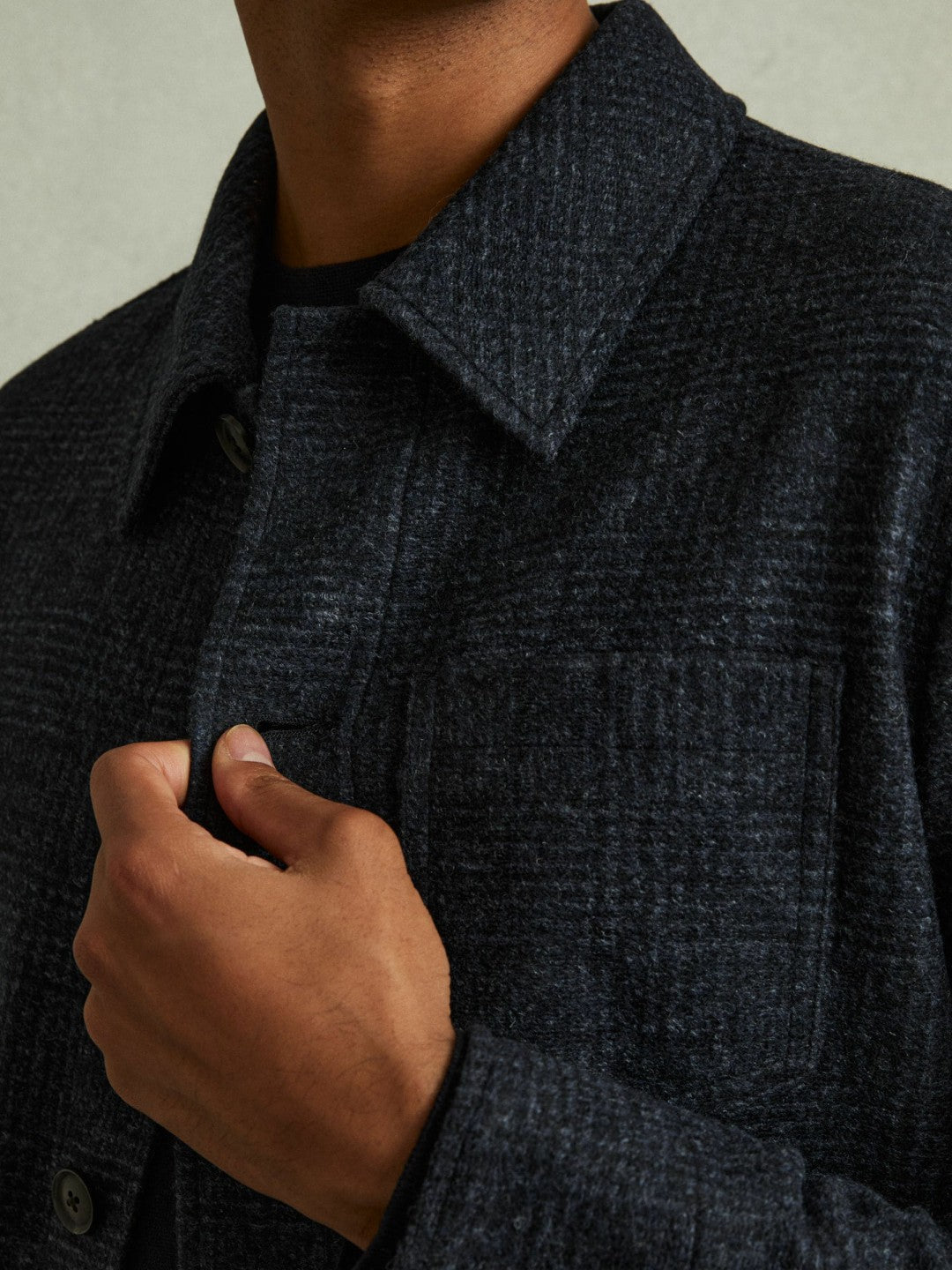 Checked Button Through Worker Jacket Navy Melange | Men