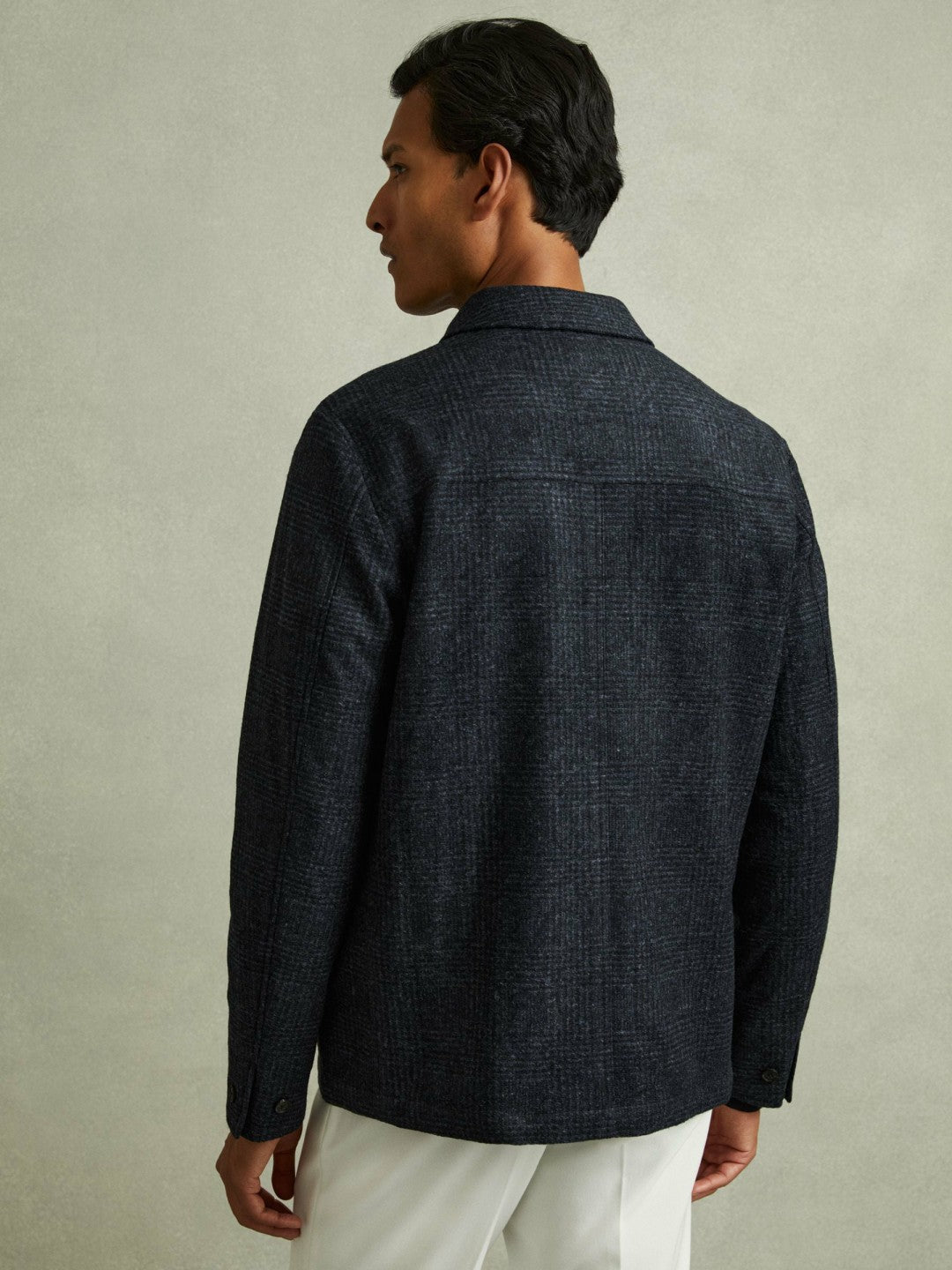 Checked Button Through Worker Jacket Navy Melange | Men