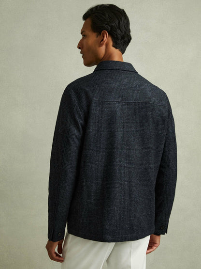 Checked Button Through Worker Jacket Navy Melange | Men