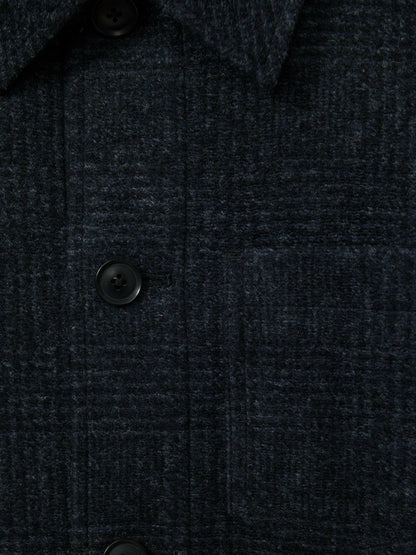 Checked Button Through Worker Jacket Navy Melange | Men