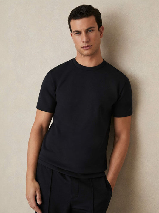 Interlock Jersey Crew Neck T-Shirt Navy Blue | Men