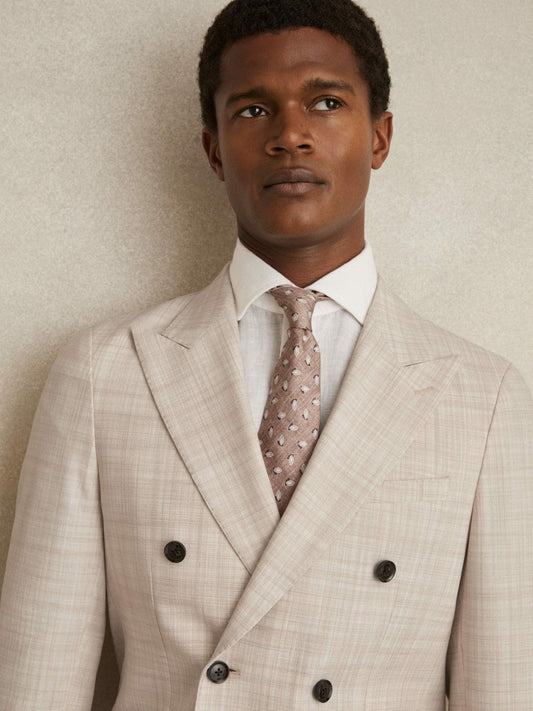 Double-Breasted Check Suit Blazer Regular-Fit Stone | Men