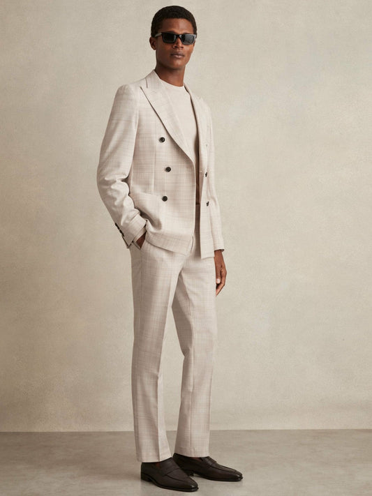 Check Regular-Fit Suit Trousers Stone | Men