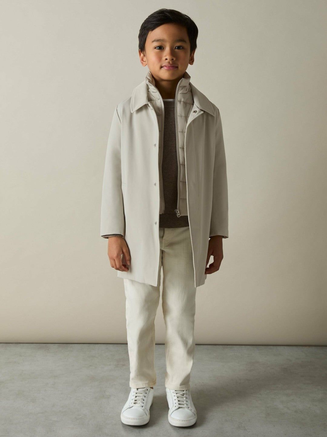 13-14 yrs Gabardine Coat with Removable Gilet Stone | Children & Baby