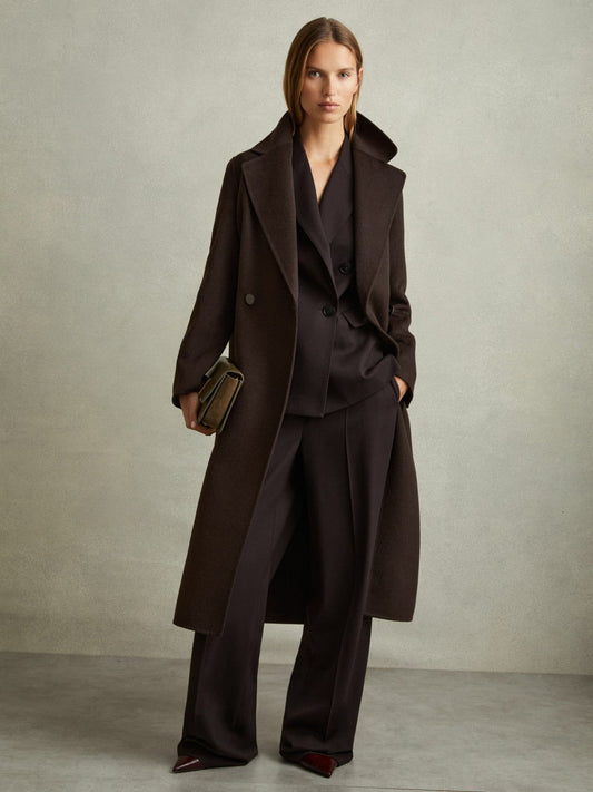 Wool Blend Double Breasted Blindseam Coat Chocolate | Women