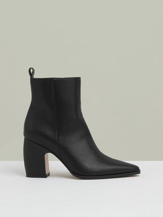 Leather Blocked Heel Ankle Boots Black | Women