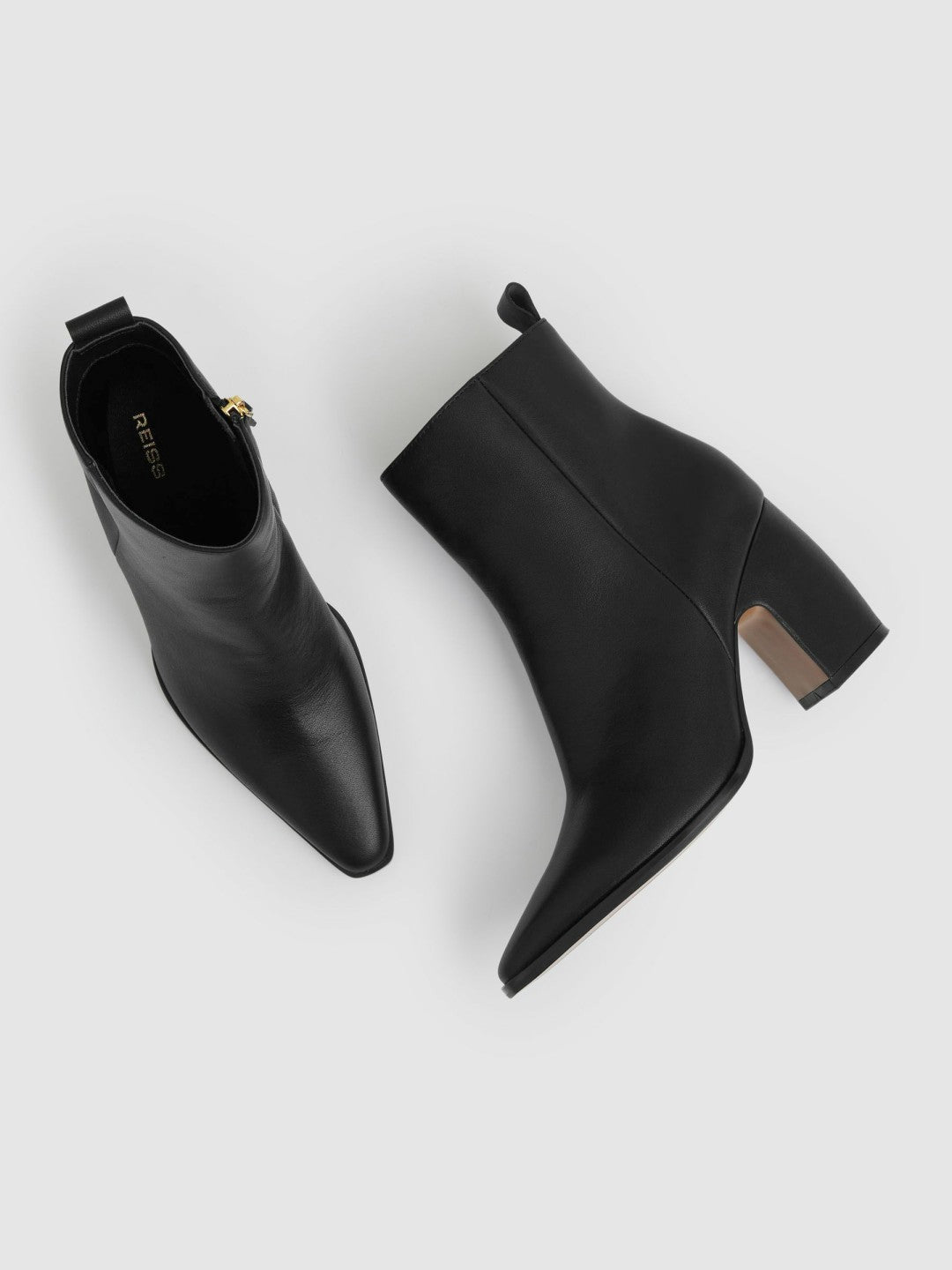 Leather Blocked Heel Ankle Boots Black | Women