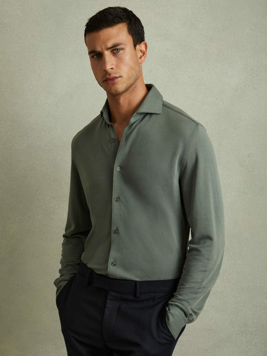 Modal Blend Cutaway Collar Shirt Green Smoke | Men