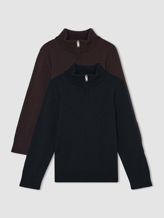 9-13 yrs Two Pack Of Merino Wool Zip-Neck Jumpers Navy/Dark Bordeaux | Children & Baby