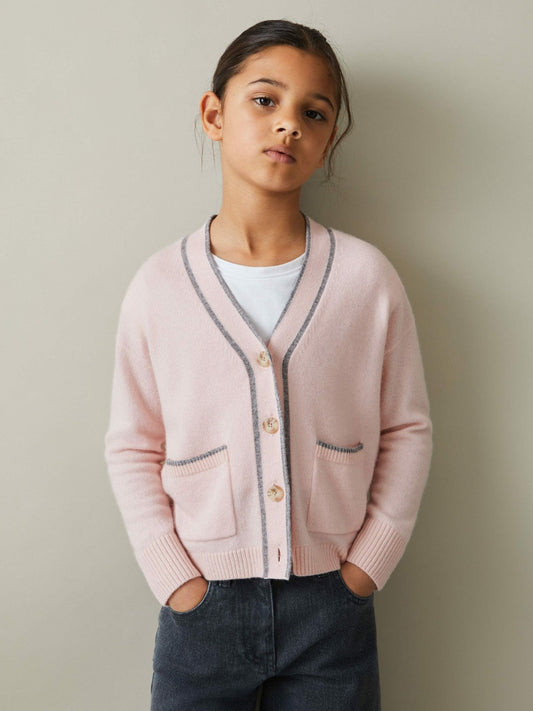 9-13 yrs Wool-Blend Stripe-Detail Cardigan With Cashmere Pink | Children & Baby