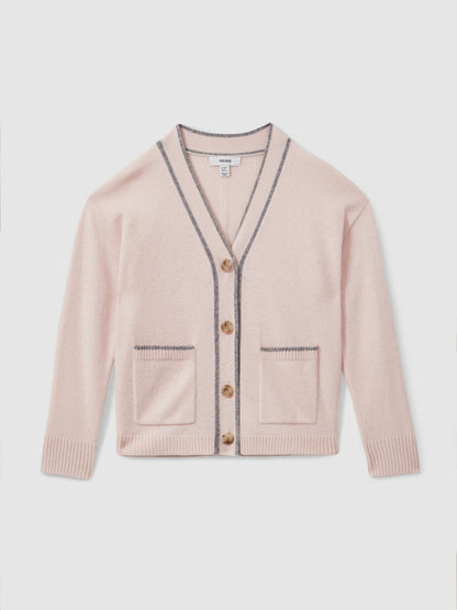 9-13 yrs Wool-Blend Stripe-Detail Cardigan With Cashmere Pink | Children & Baby