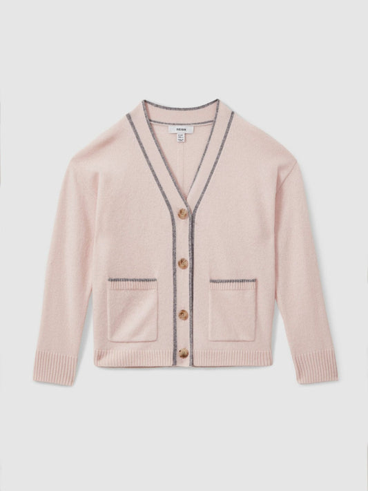 9-13 yrs Wool-Blend Stripe-Detail Cardigan With Cashmere Pink | Children & Baby