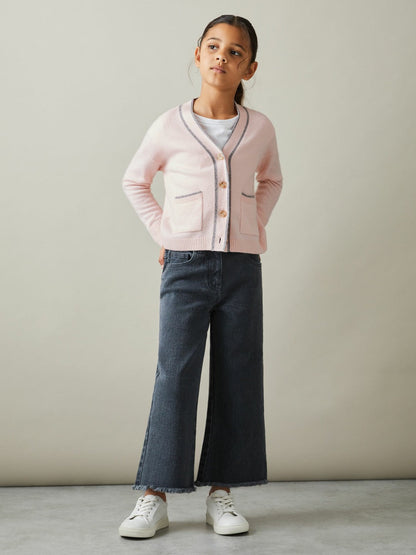 9-13 yrs Wool-Blend Stripe-Detail Cardigan With Cashmere Pink | Children & Baby