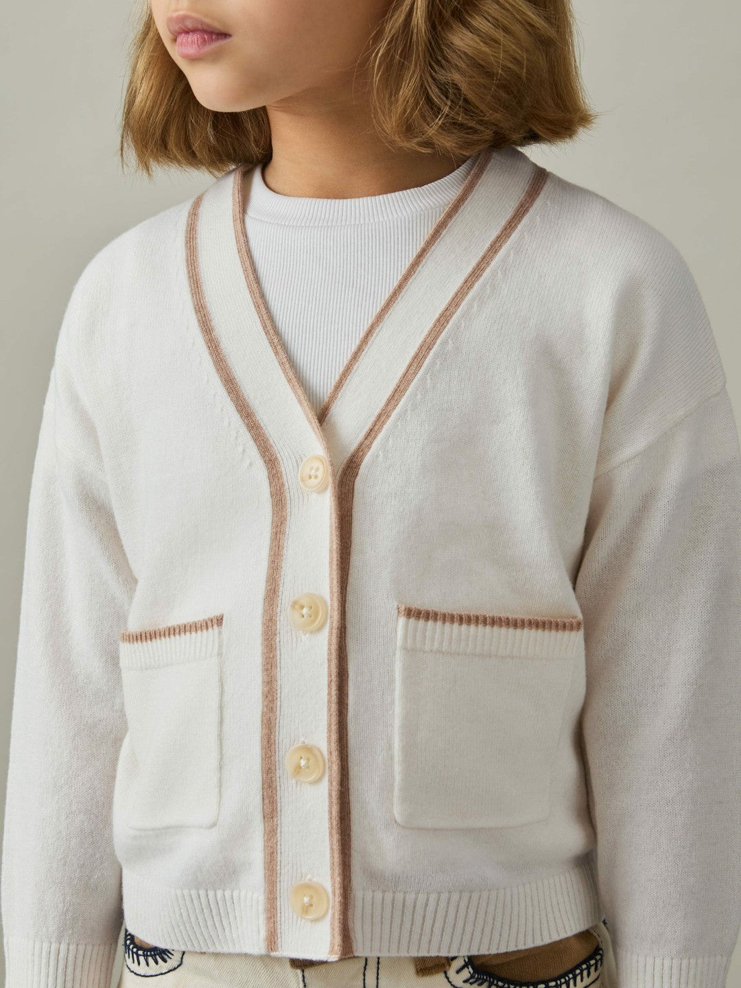 4-9 yrs Wool-Blend Stripe-Detail Cardigan With Cashmere Cream | Children & Baby