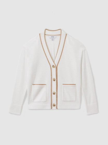 13-14 yrs Wool-Blend Stripe-Detail Cardigan With Cashmere Cream | Children & Baby
