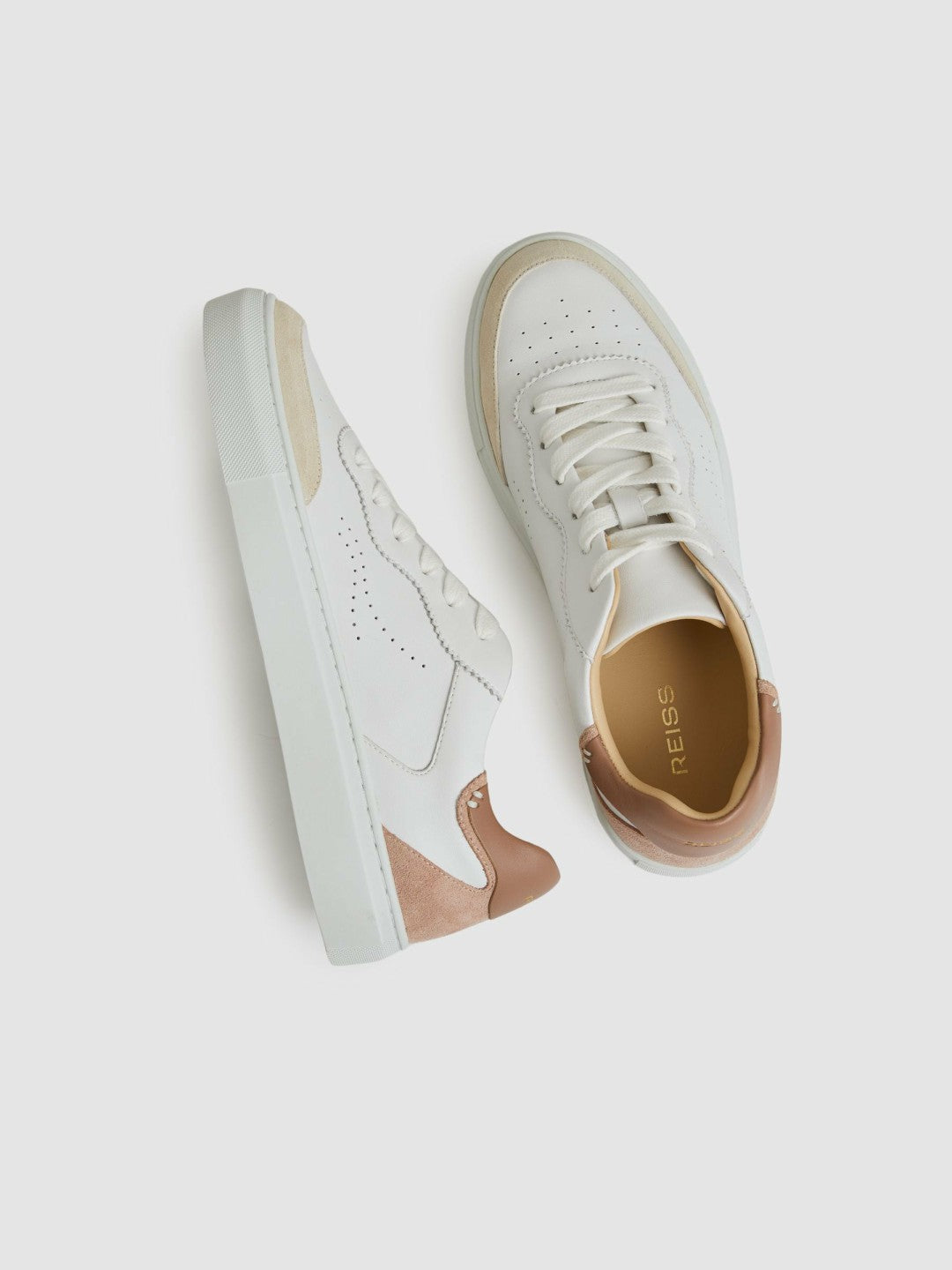 Leather Contrast Detail Trainers White/Nude | Women