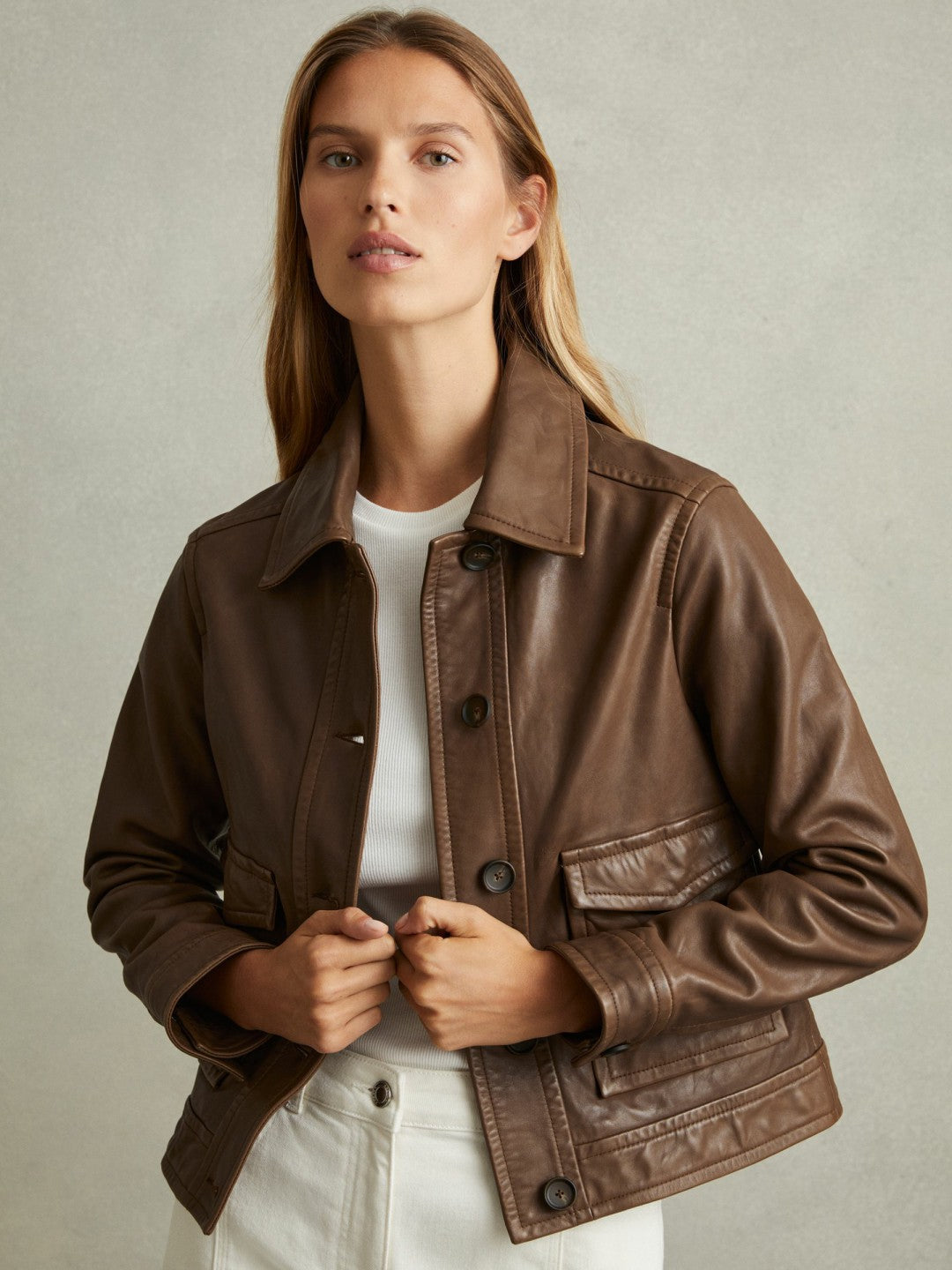 Leather Trucker Jacket Chocolate | Women