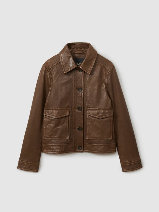 Leather Trucker Jacket Chocolate | Women