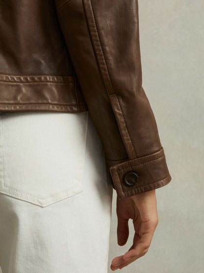 Leather Trucker Jacket Chocolate | Women