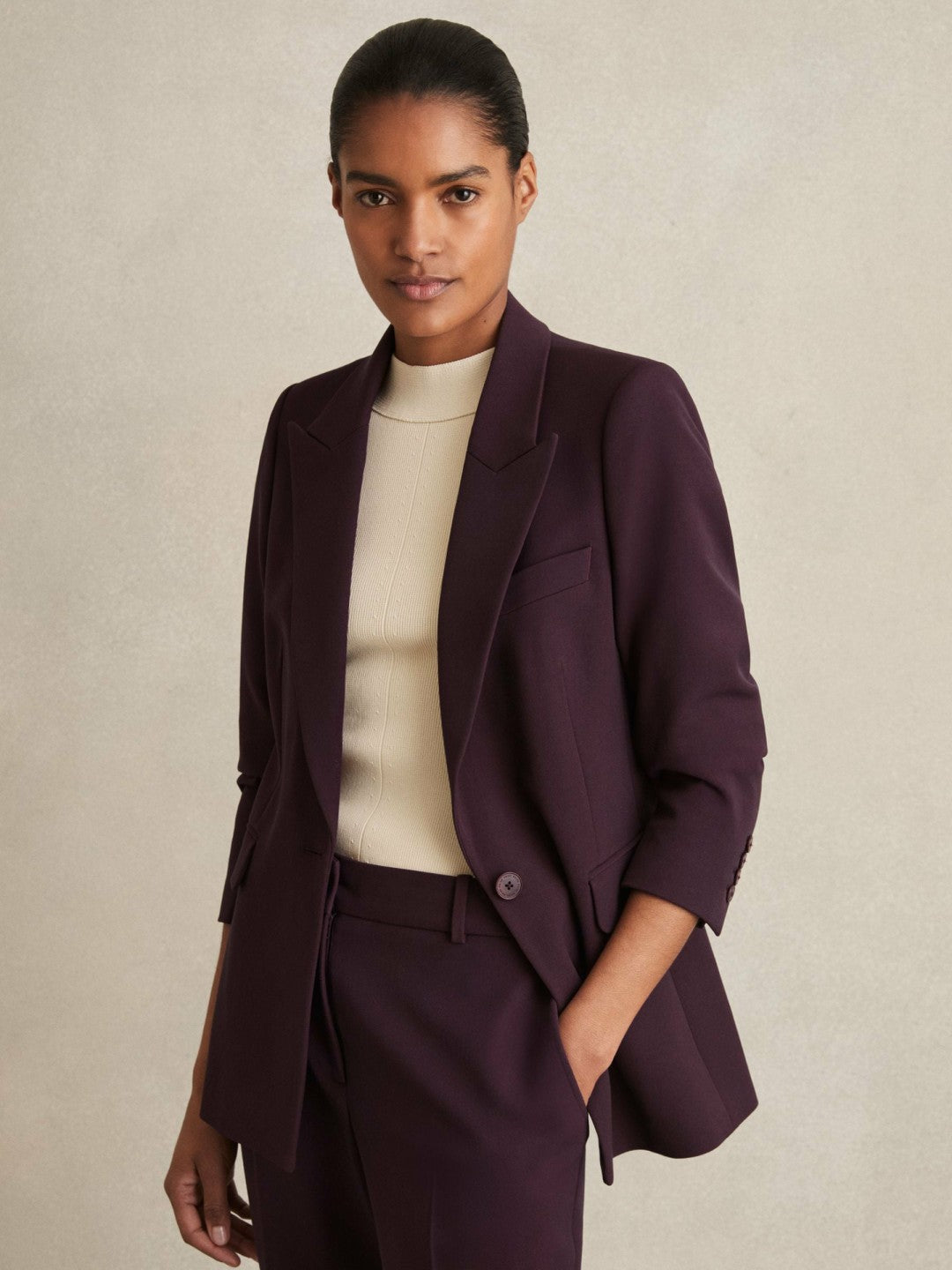 Petite Tailored Single Breasted Suit Blazer Berry | Women