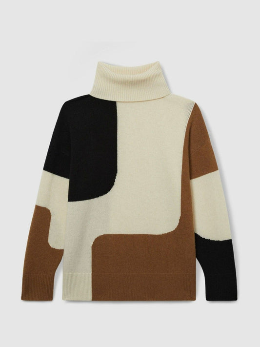 Wool-Cashmere Colourblock-Intarsia Jumper Cream/Brown | Women