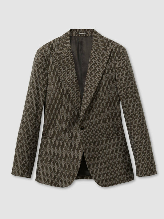 Monogram-Jacquard Twill Blazer Chocolate Brown | Men