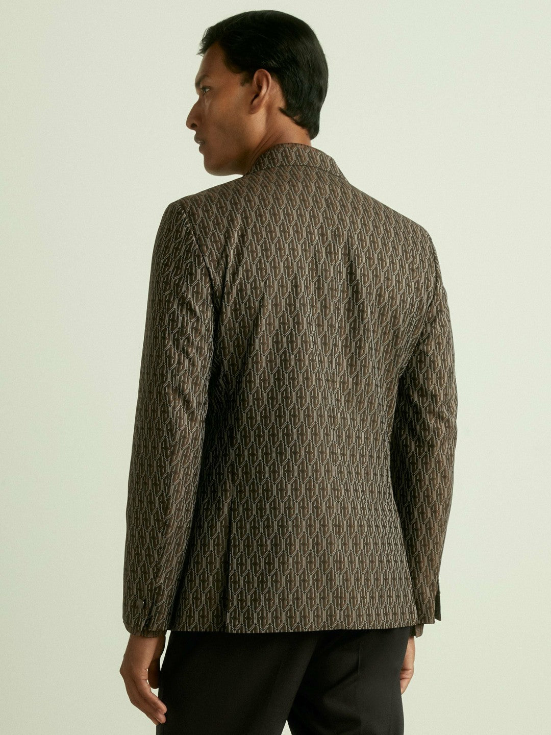Monogram-Jacquard Twill Blazer Chocolate Brown | Men