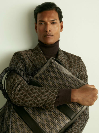 Monogram-Jacquard Twill Blazer Chocolate Brown | Men