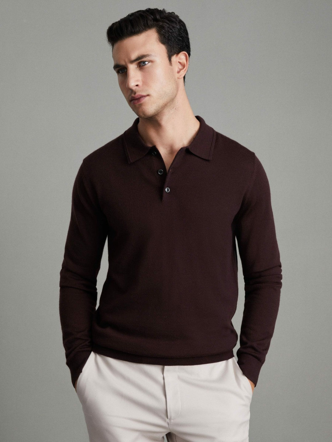 Merino Wool Polo Shirt Dark Bordeaux | Men
