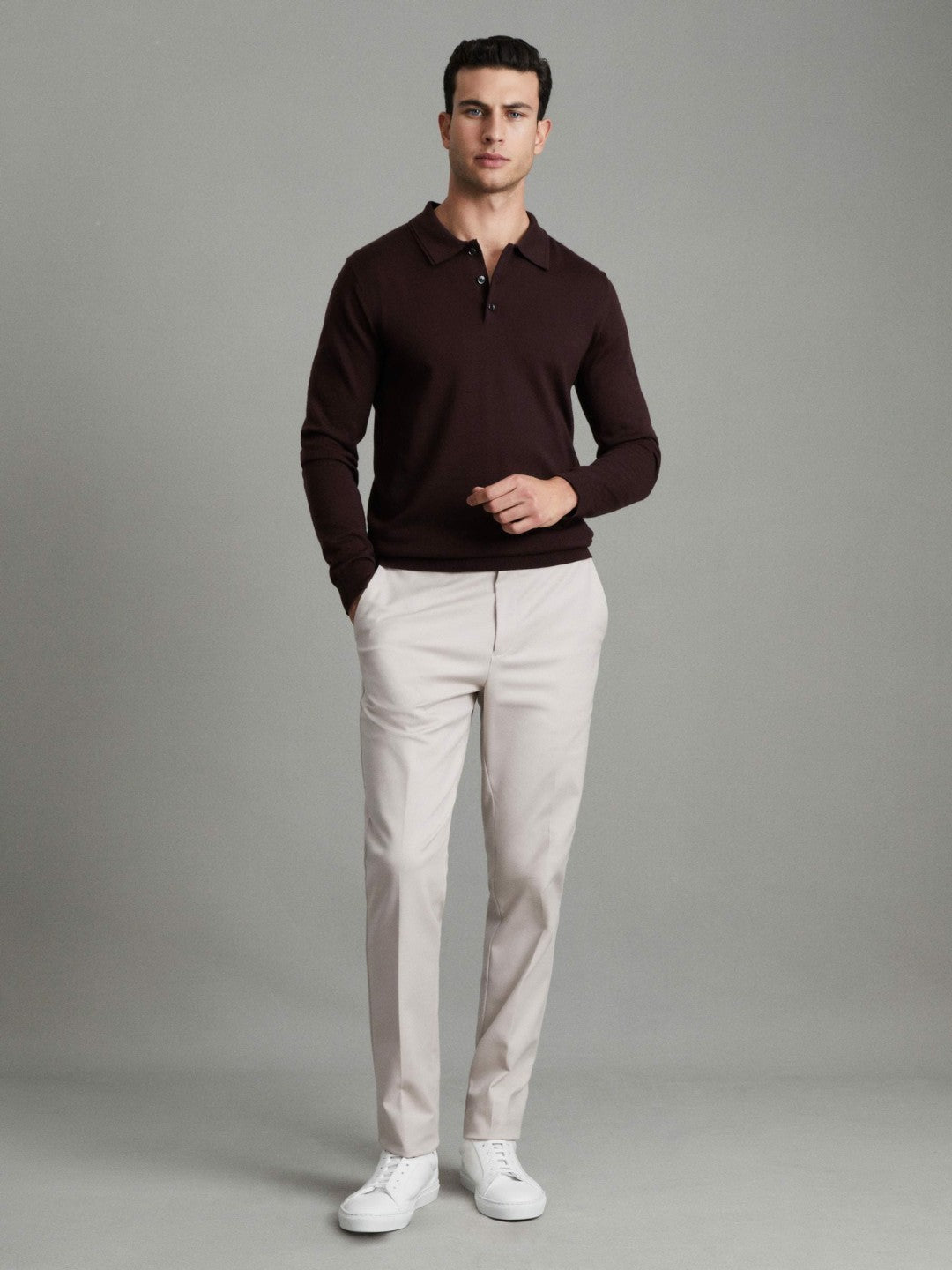 Merino Wool Polo Shirt Dark Bordeaux | Men