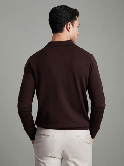 Merino Wool Polo Shirt Dark Bordeaux | Men
