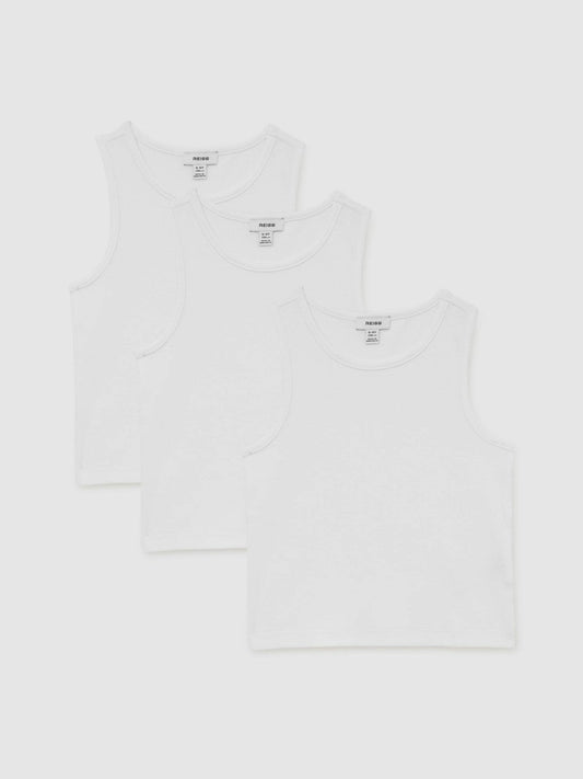 9-13 yrs Cotton Stretch Ribbed Vest 3 Pack White | Children & Baby