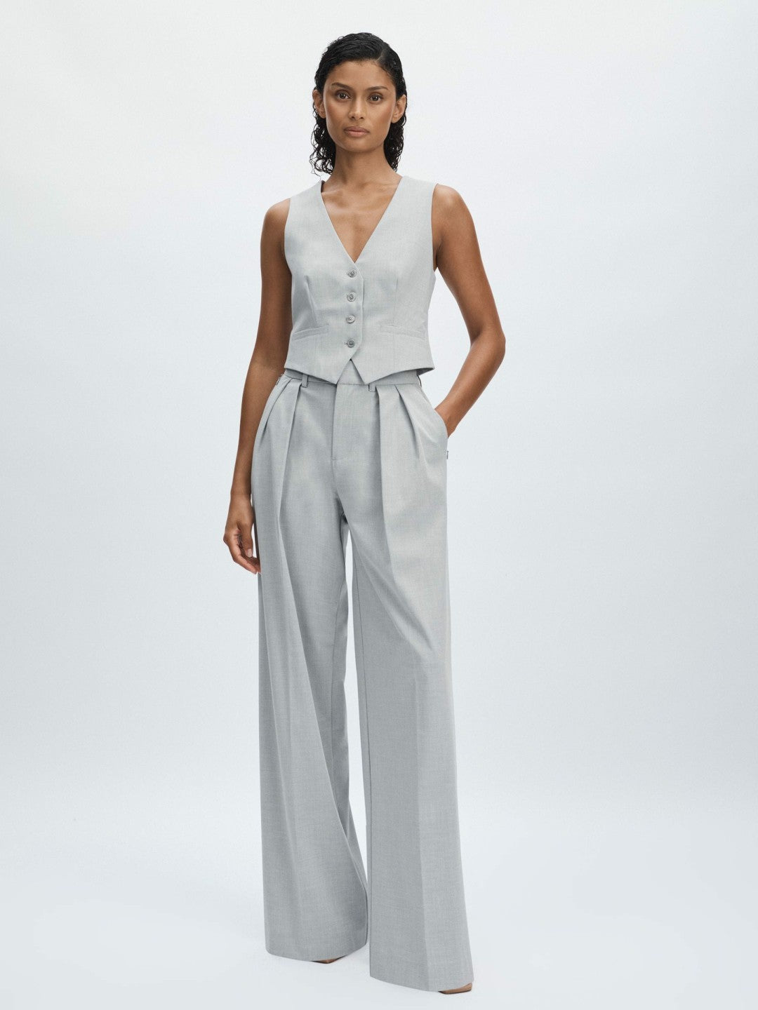 Good American Sharkskin Suit Waistcoat Heather Grey | Women