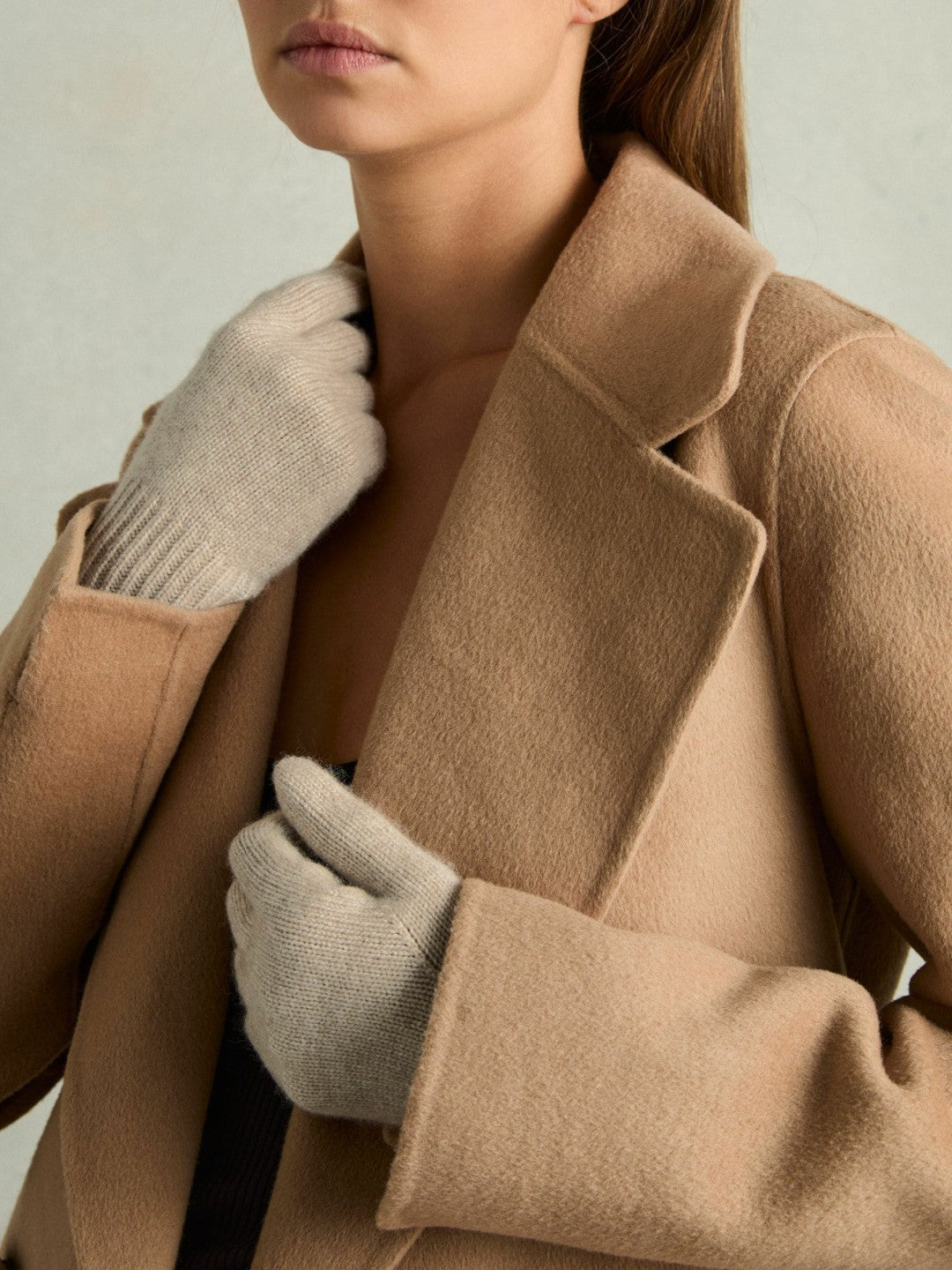 Wool Blend Tipped Gloves Taupe | Women
