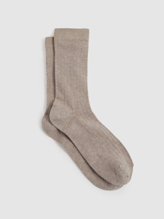 Cotton Blend Ribbed Loafer Socks Neutral | Women