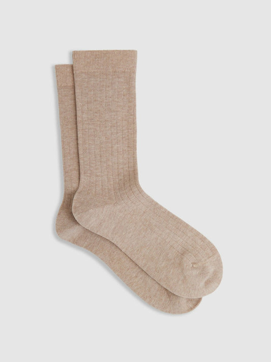 Cotton Blend Ribbed Loafer Socks Oatmeal | Women