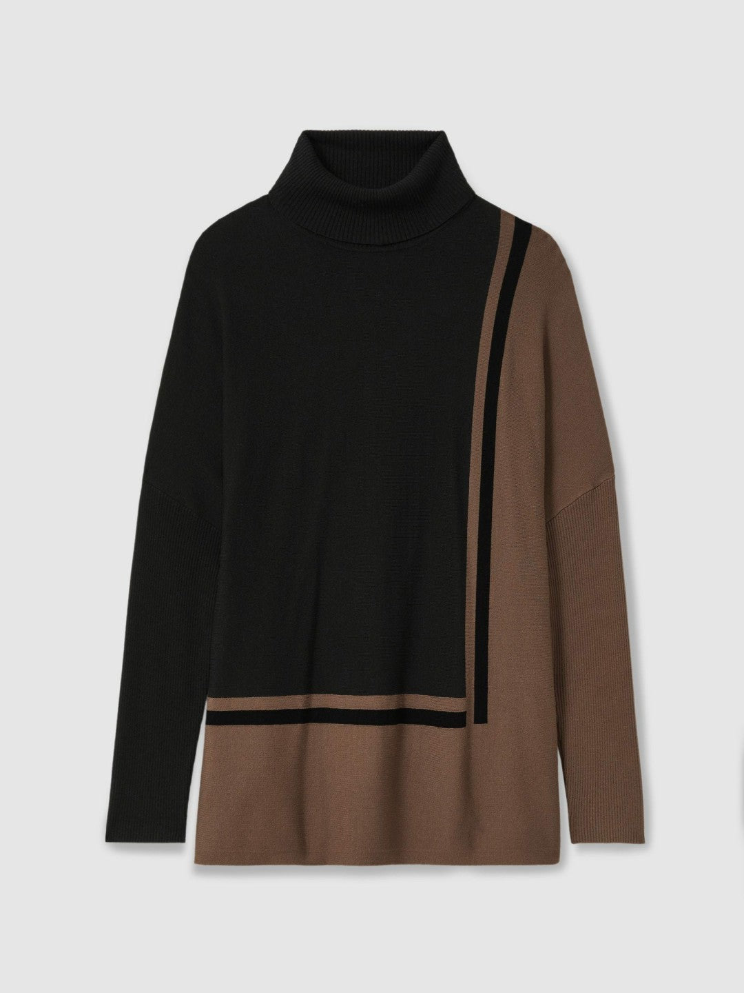 Colourblock Roll Neck Split Hem Jumper Black/Mink | Women