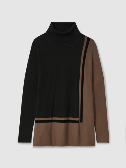 Colourblock Roll Neck Split Hem Jumper Black/Mink | Women
