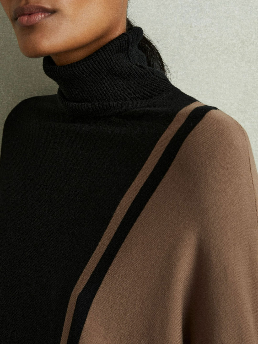 Colourblock Roll Neck Split Hem Jumper Black/Mink | Women