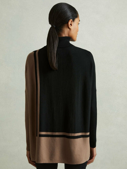 Colourblock Roll Neck Split Hem Jumper Black/Mink | Women