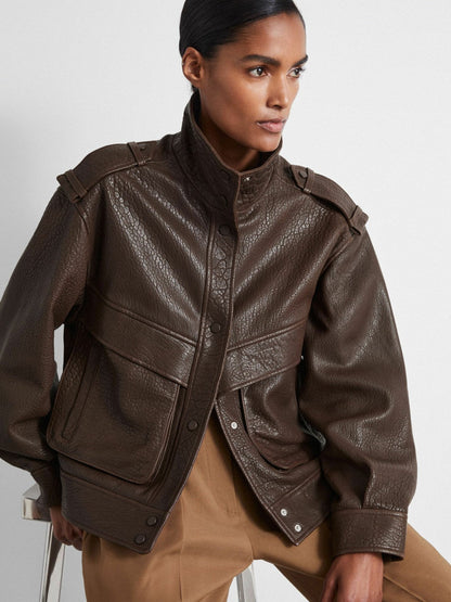 Atelier Grained Leather Jacket Chocolate | Women