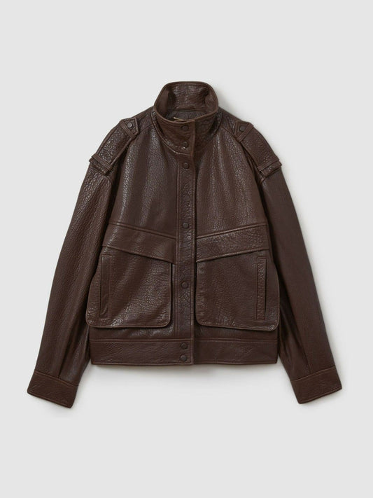 Atelier Grained Leather Jacket Chocolate | Women