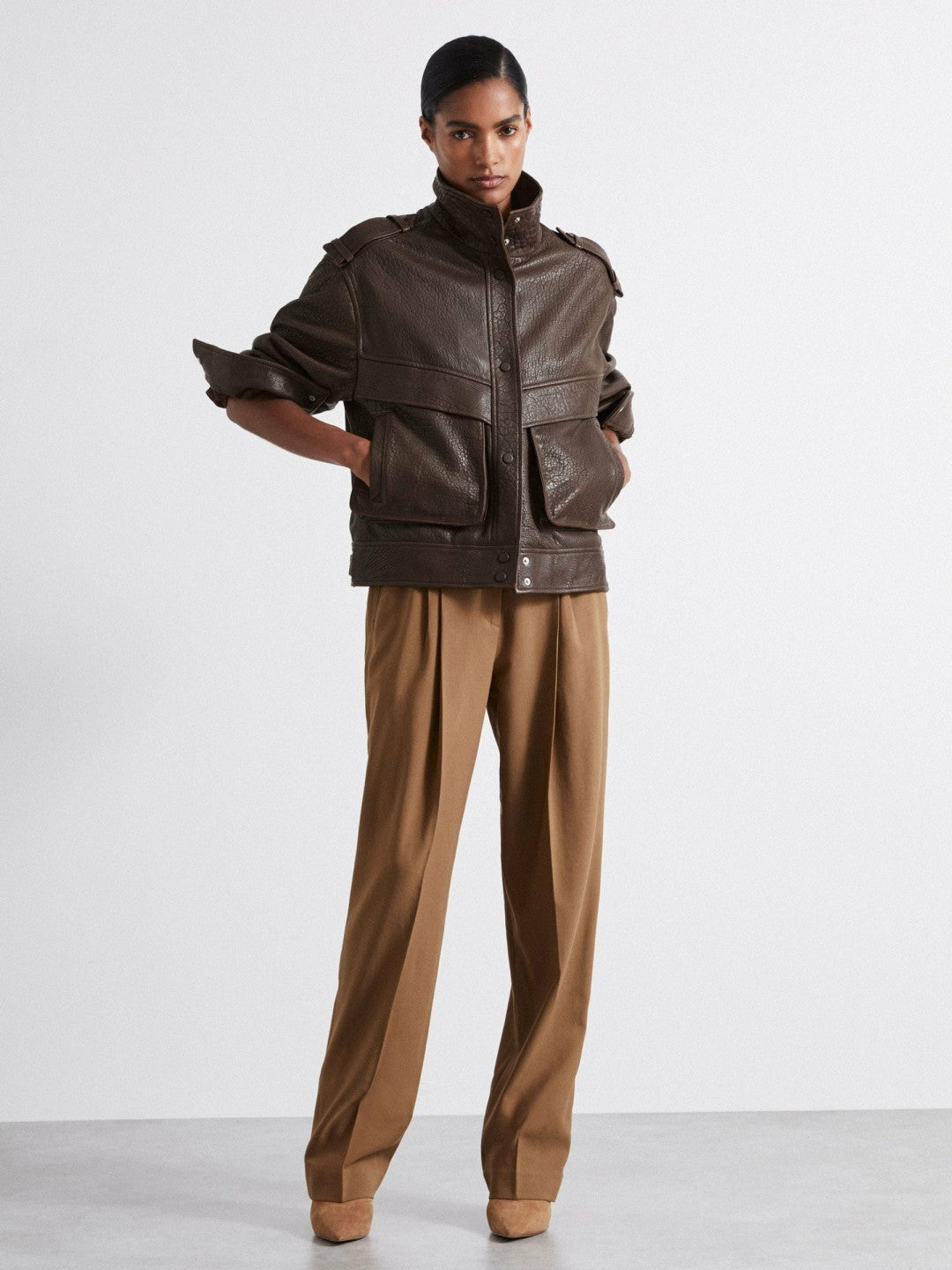 Atelier Grained Leather Jacket Chocolate | Women