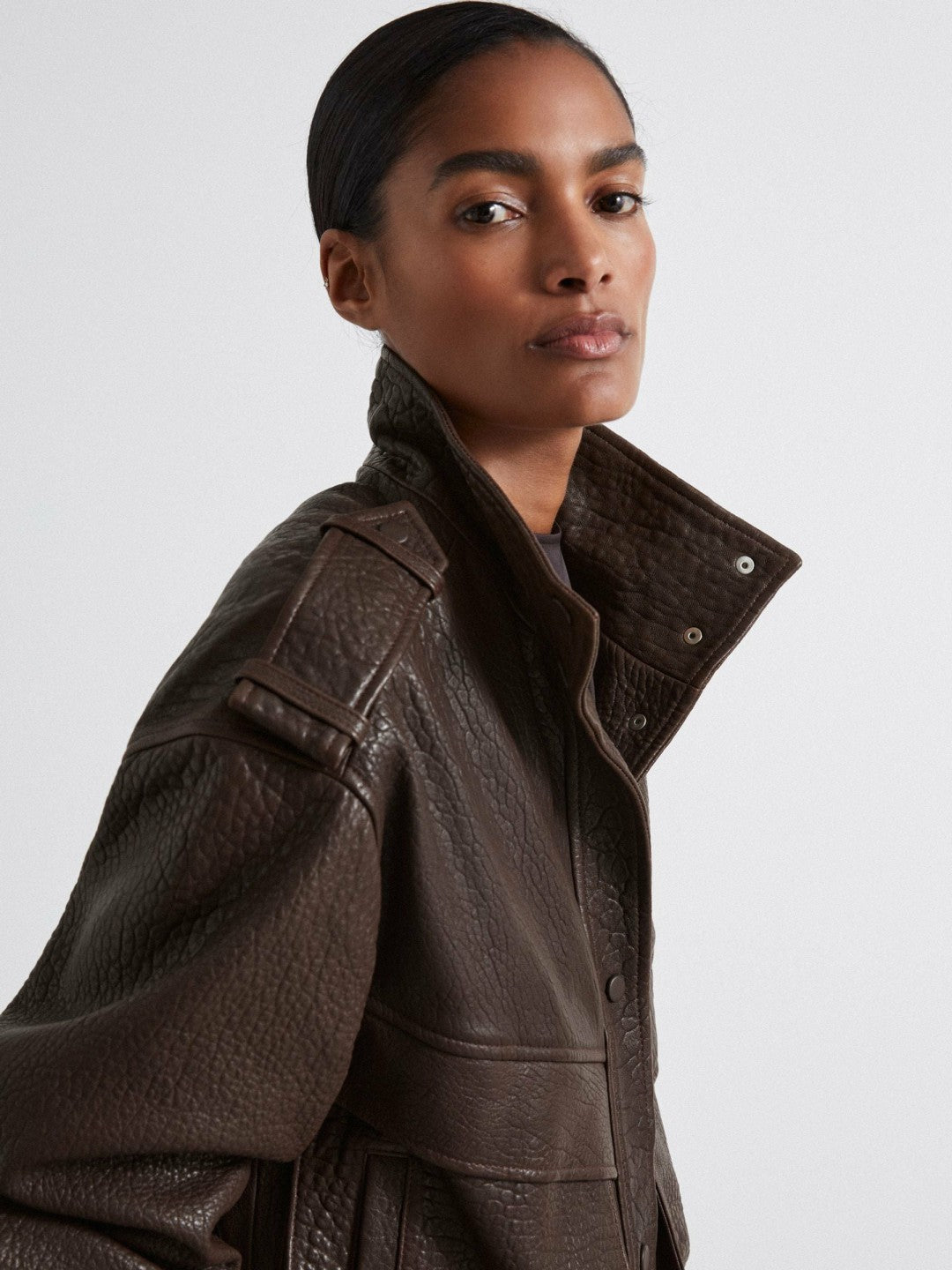 Atelier Grained Leather Jacket Chocolate | Women