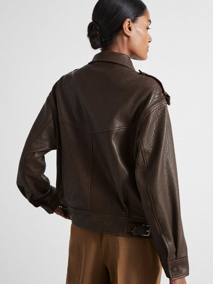 Atelier Grained Leather Jacket Chocolate | Women