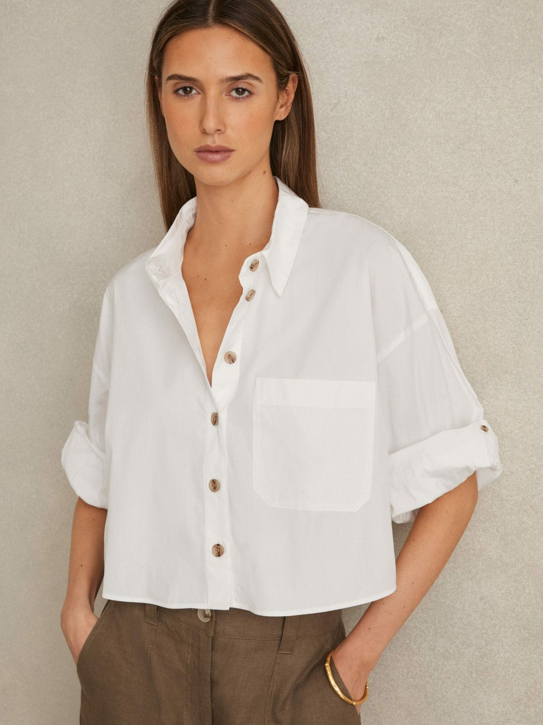 Oversize Cotton Cropped Shirt White | Women