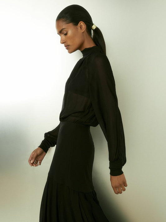 Sheer Jersey Gathered Maxi Dress Black | Women